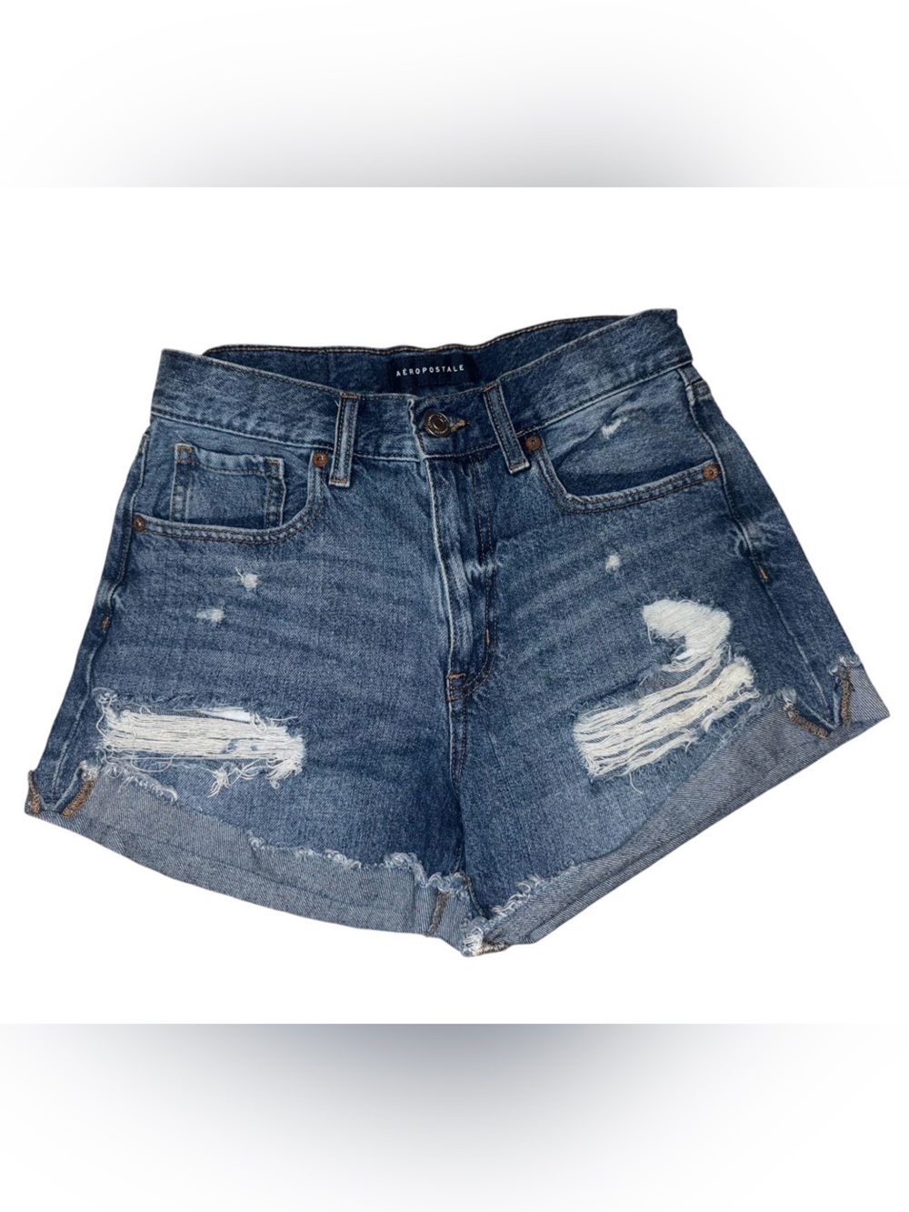 Aeropostale Distressed Dark Blue Mom Jean Shorts size 6